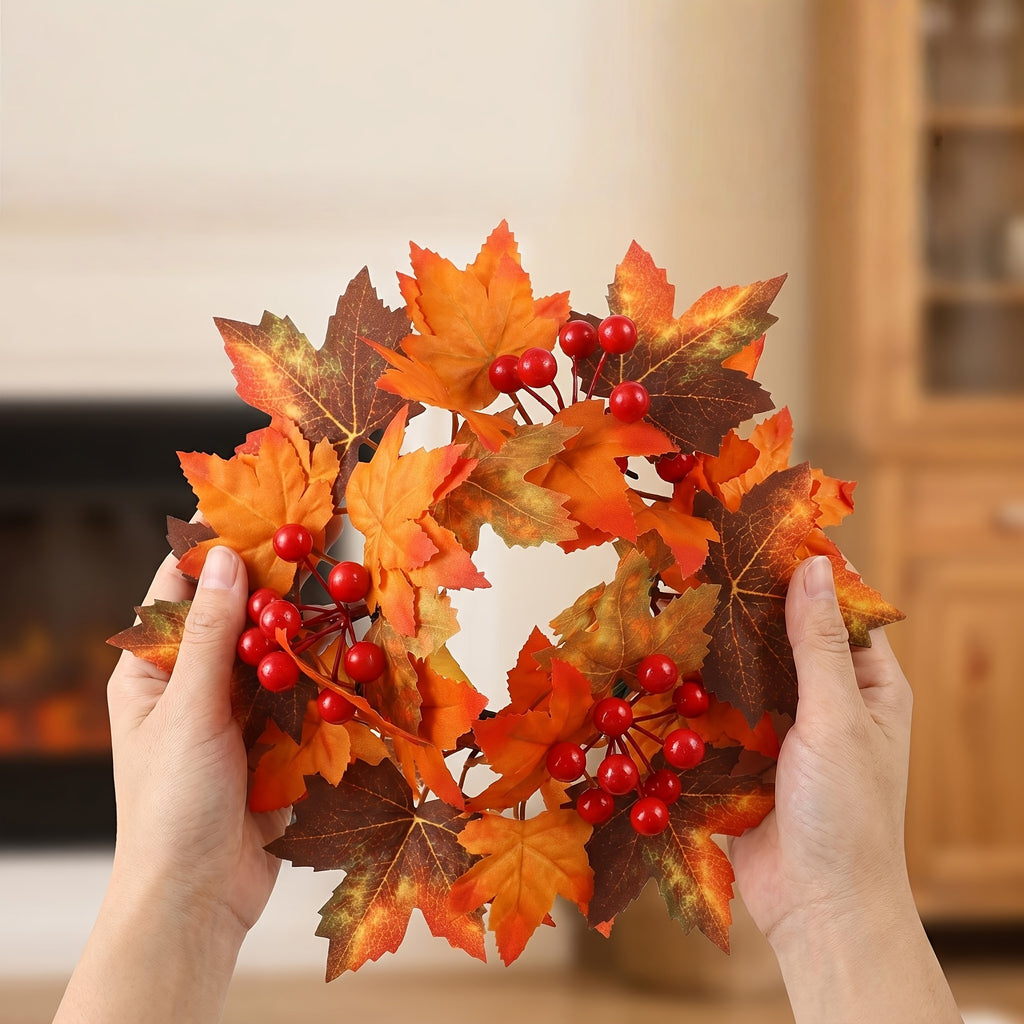 Faux Berry & Maple Leaf Wreath | Premium Autumn Harvest Decor