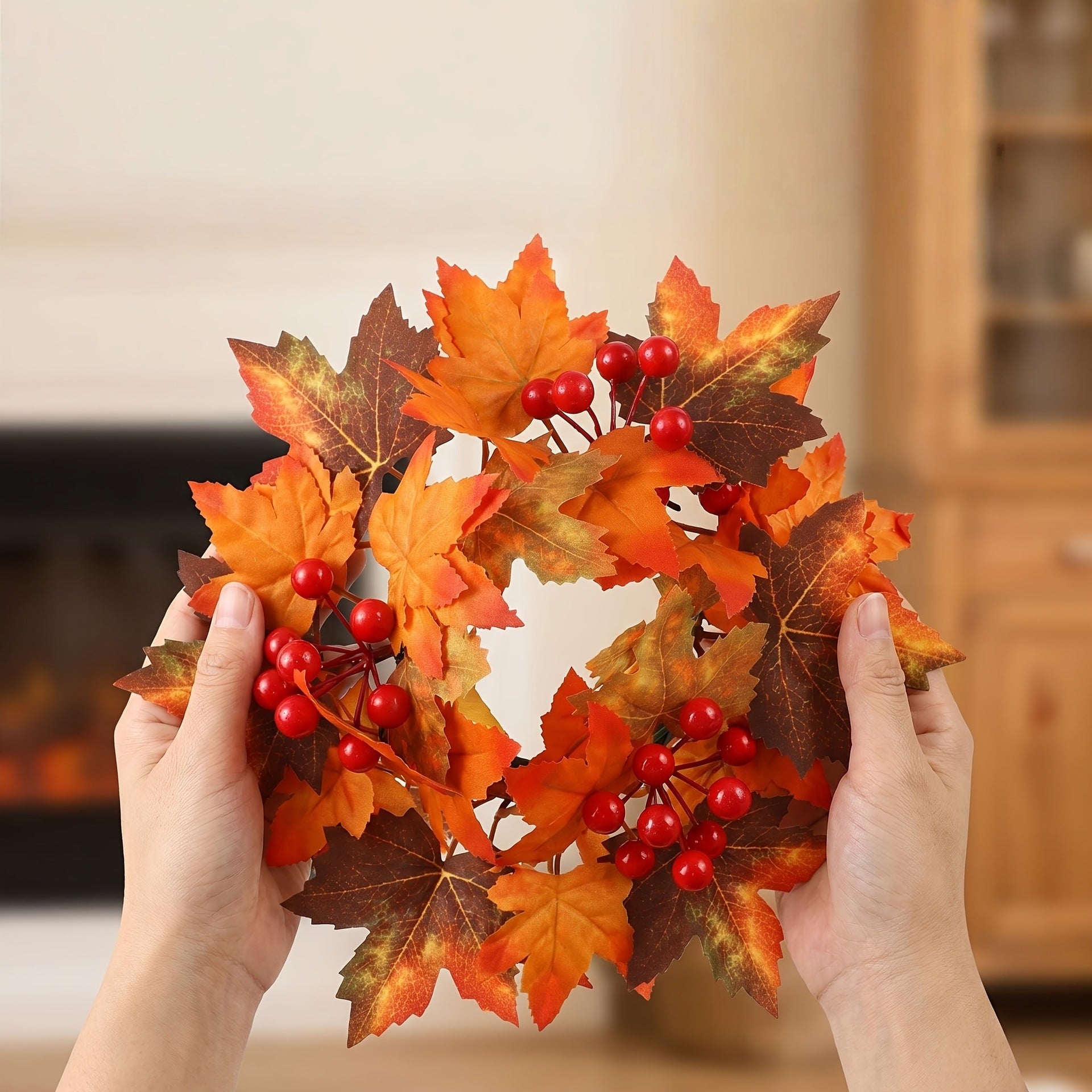 Faux Berry & Maple Leaf Wreath | Premium Autumn Harvest Decor