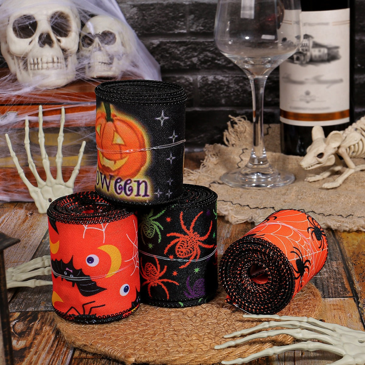 Spider Print Ribbon | Premium Halloween DIY Decor Ribbon