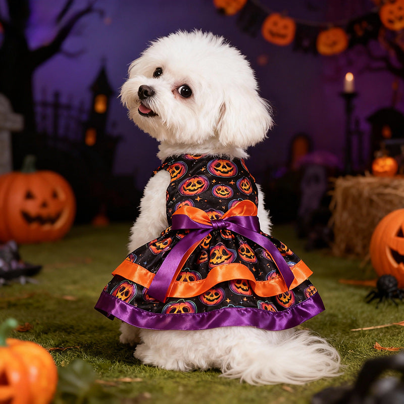 Pet Pumpkin Skull Bow Skirt | Premium Halloween Dog Costume