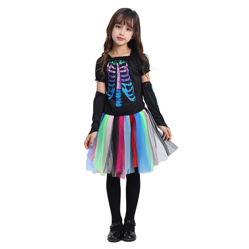Neon Skeleton Party Dress | Premium Halloween Punk Costume
