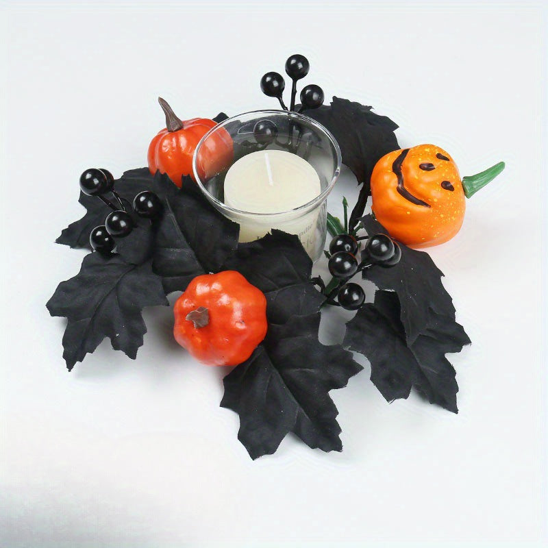 Faux Pumpkin Maple Leaf Wreath | Premium Halloween Candle Decor