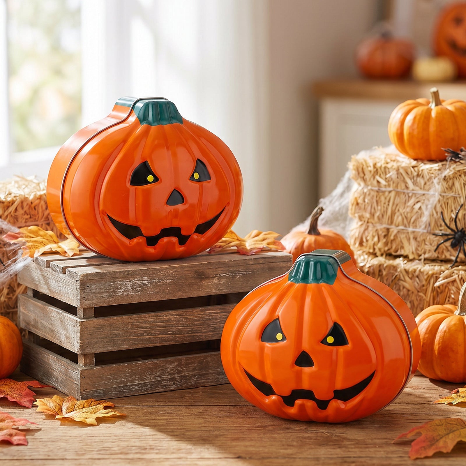 Ghost Face Pumpkin Tin Box | Premium Halloween Snack Container