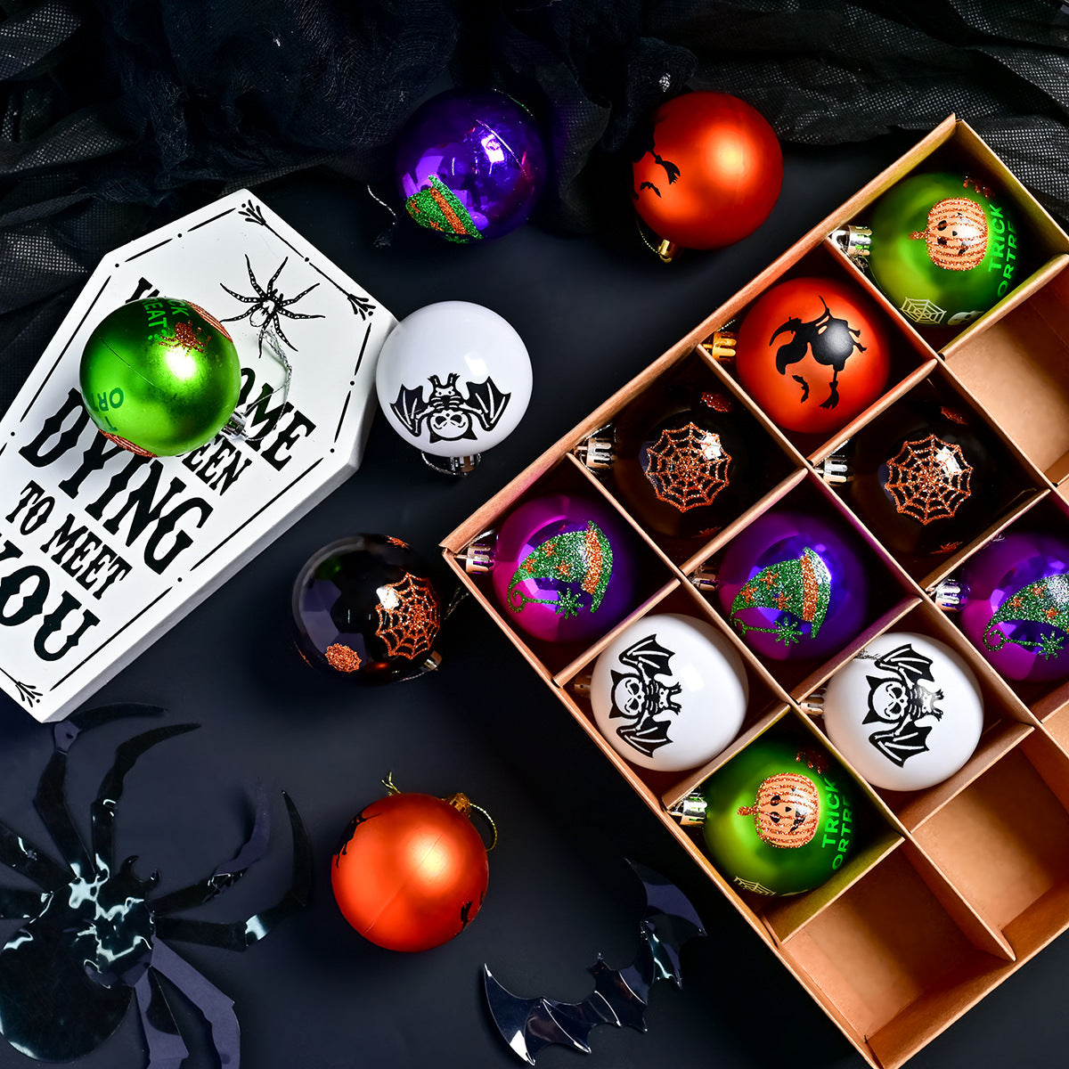 Ghost Ball Skull Ornament Set | Premium Halloween Decor, 6cm