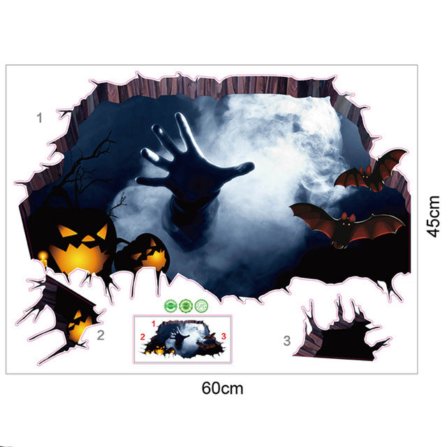 3D Broken Wall Pumpkin Sticker | Premium Halloween Wall Decor