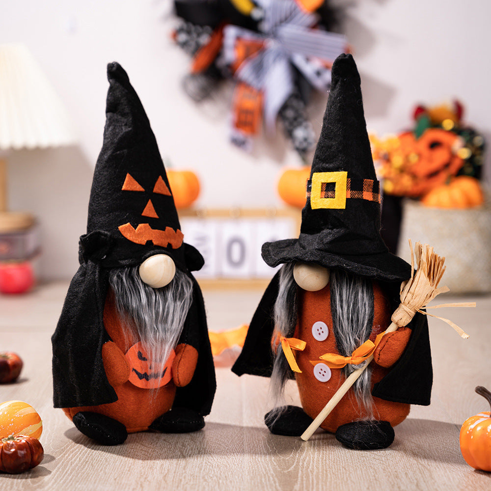 Witch Dwarf Ornament | Premium Halloween Pumpkin Broom Decor