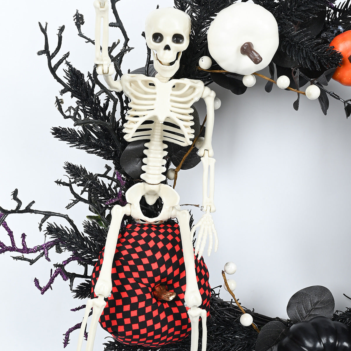 Dry Branch Pumpkin Skull Wreath | Premium Halloween Door Decor