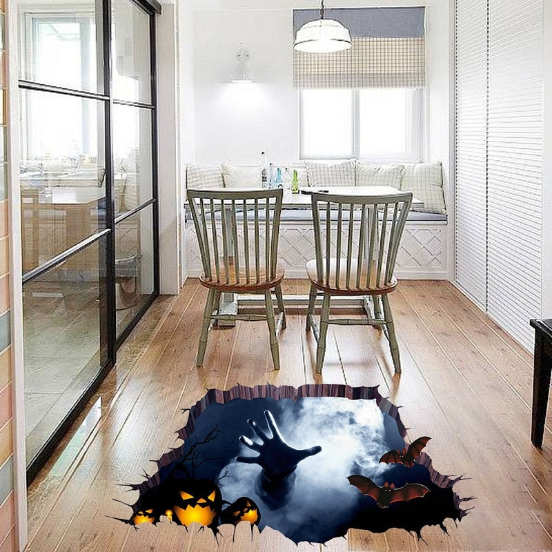 3D Broken Wall Pumpkin Sticker | Premium Halloween Wall Decor