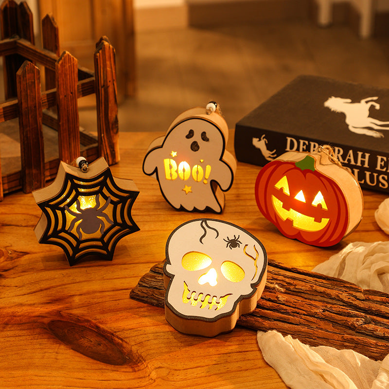 Wooden Pumpkin Skull Lantern | Premium Halloween Night Light