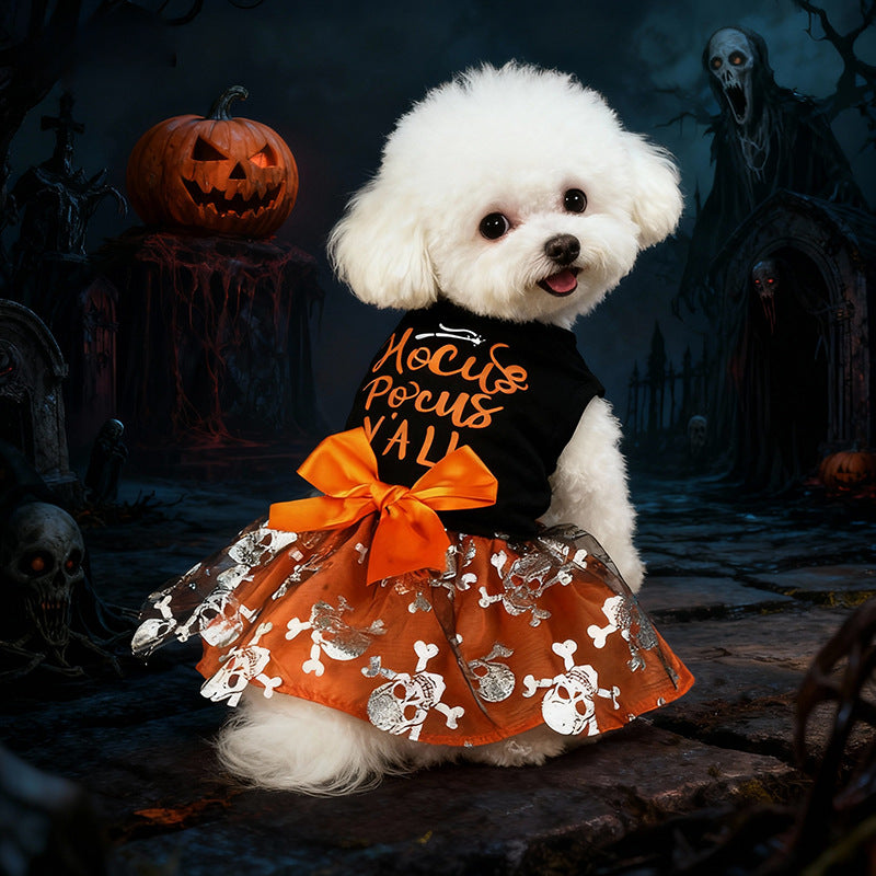 Pet Skull Print Dress | Premium Halloween Costume for Dogs & Cats