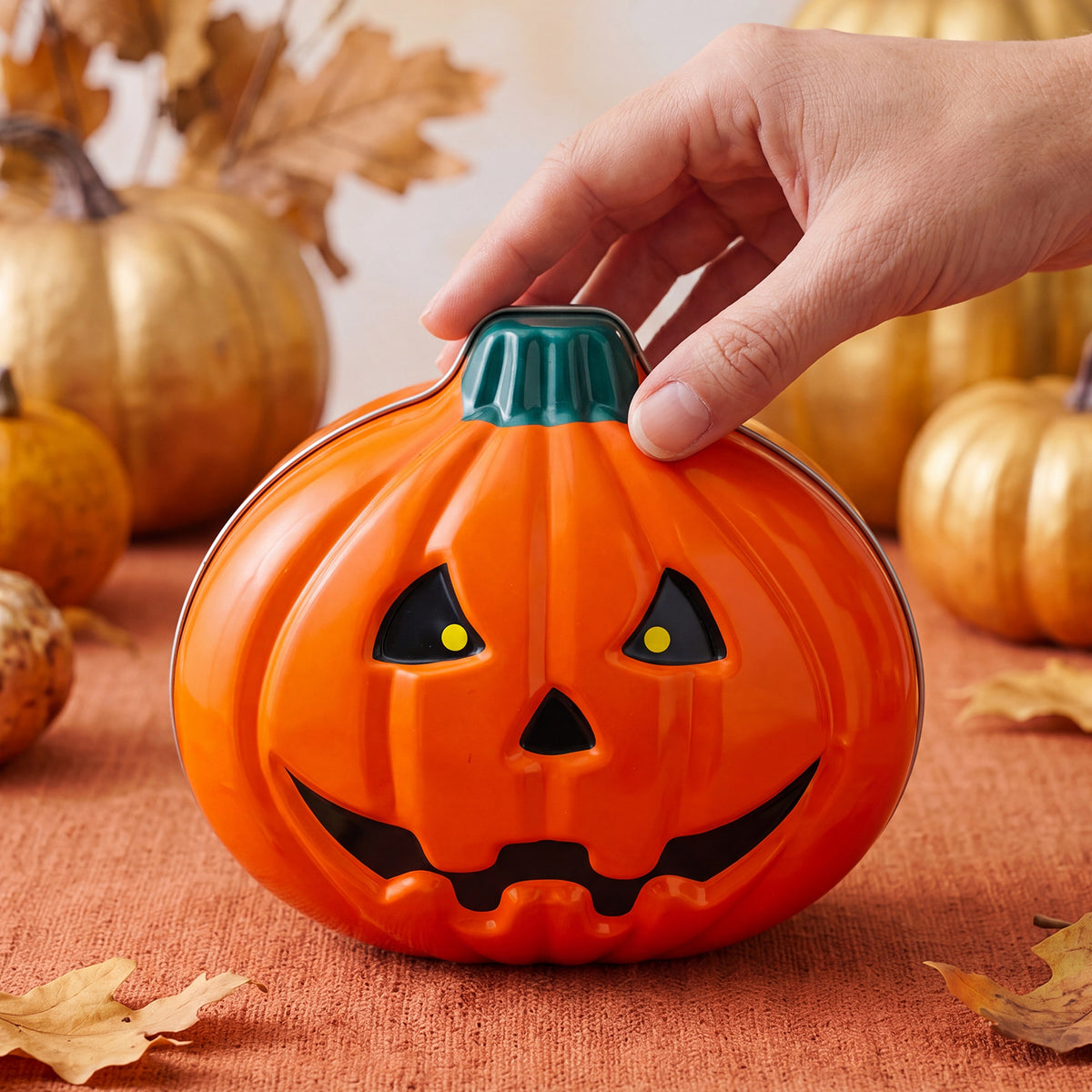 Pumpkin Ghost Face Tin Box | Premium Halloween Gift Container