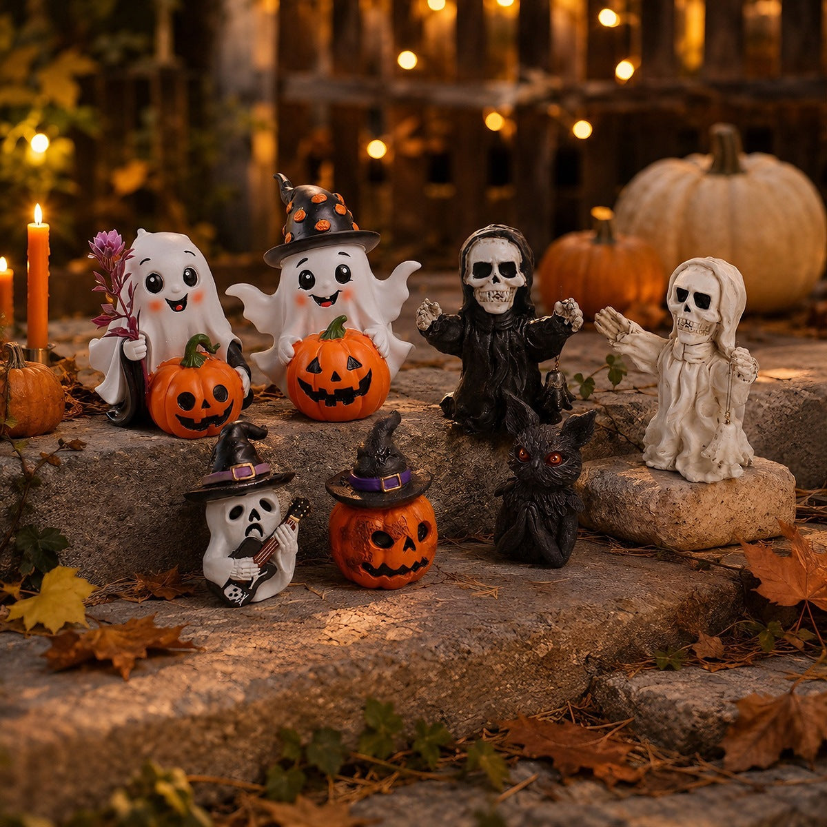 Vintage Halloween Resin Decor | Premium Ghost & Skull Set