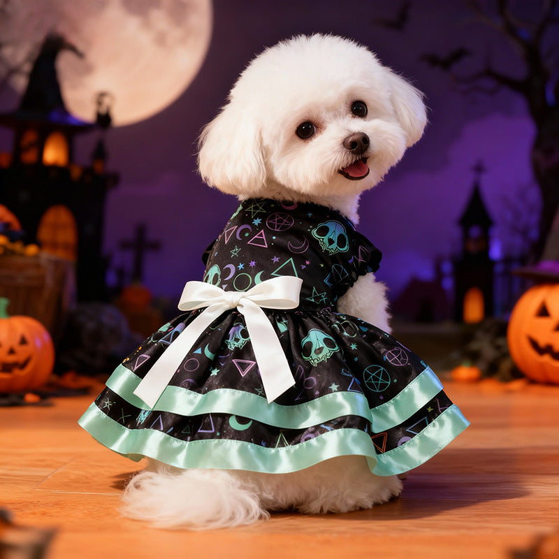 Pet Pumpkin Skull Bow Skirt | Premium Halloween Dog Costume