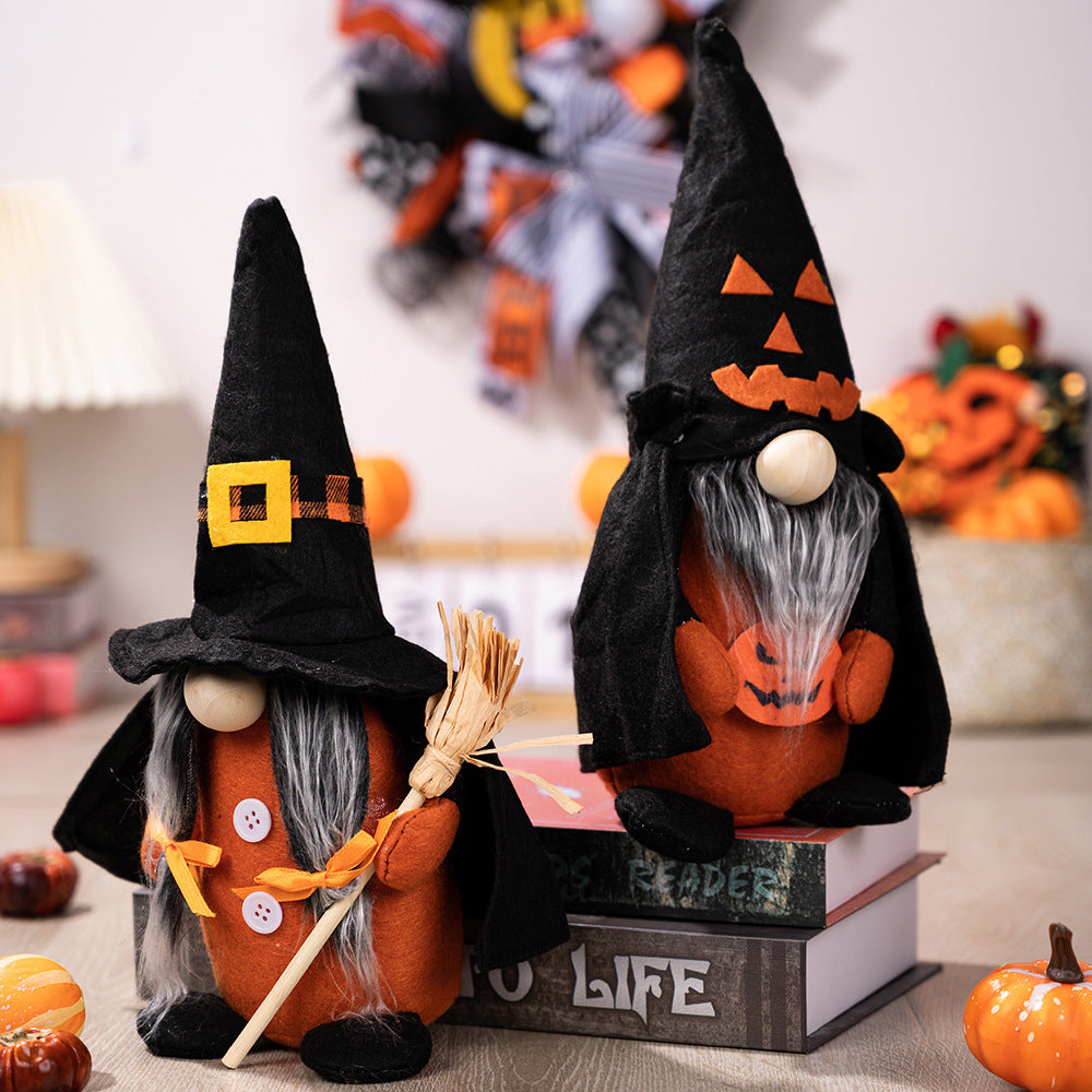 Witch Dwarf Ornament | Premium Halloween Pumpkin Broom Decor