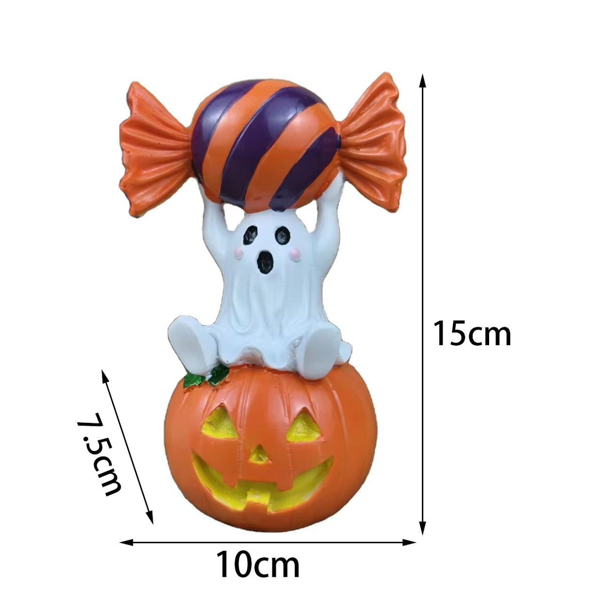 Candy Ghost Pumpkin Figurine | Premium Halloween Resin Decor