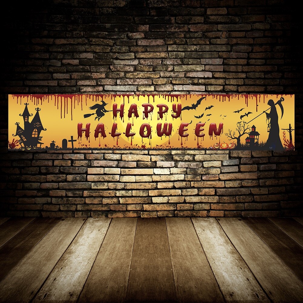 Halloween Backdrop Banner | Premium Bloody Bat & Pumpkin Decor, 250x48cm