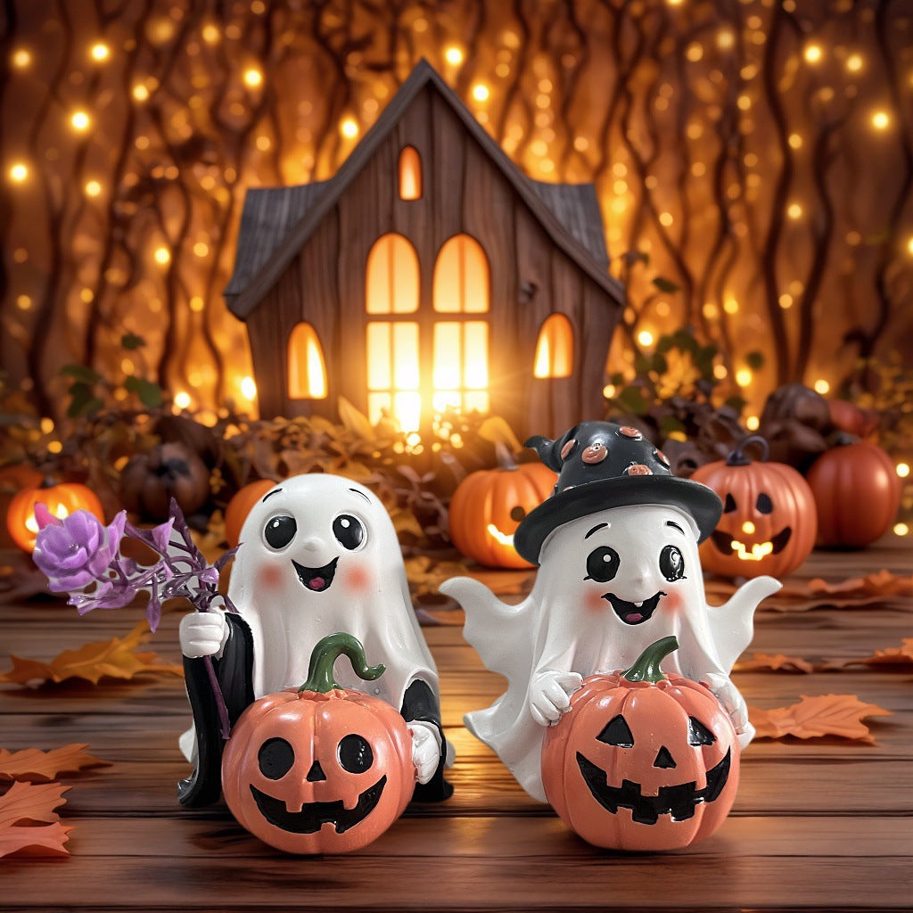 Ghost Pumpkin Resin Decoration | Premium Halloween Desk Decor