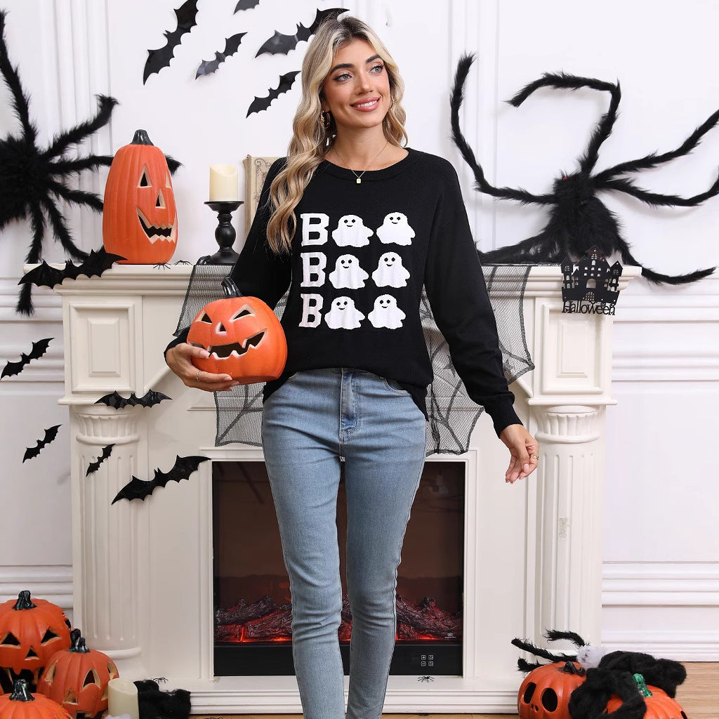Embroidered Halloween Top | Premium Long Sleeve Round Neck Shirt