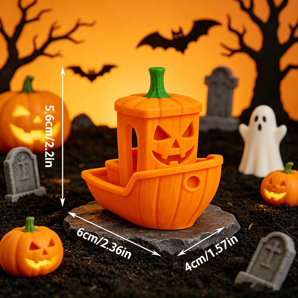 Ghost Ship Pumpkin Boat Decor | Premium Halloween Desk Piece