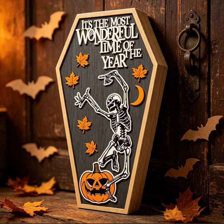 Wooden Skull Haunted House | Premium Halloween Desktop Decor