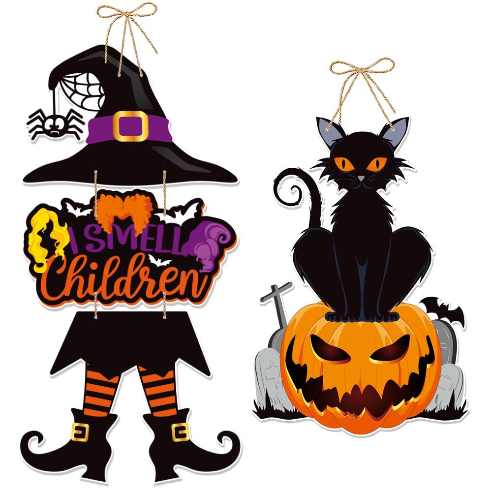 Halloween Door Hanger Set | Premium Pumpkin & Bat Decorations