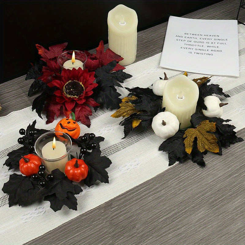 Faux Pumpkin Maple Leaf Wreath | Premium Halloween Candle Decor