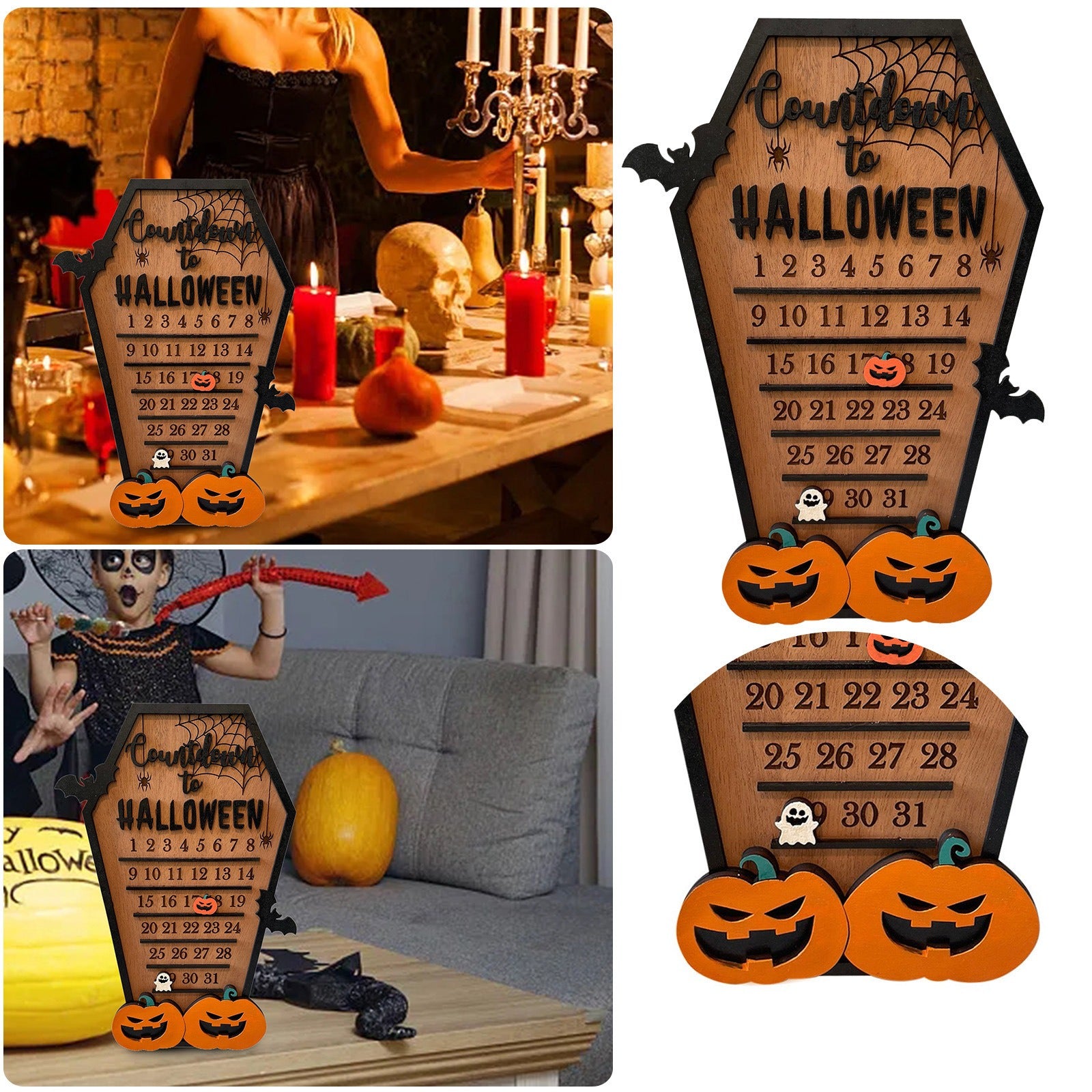 Wooden Halloween Countdown Calendar | Premium Pumpkin & Bat Decor