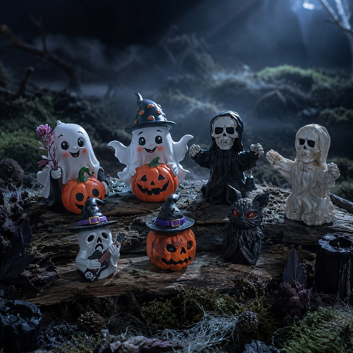 Vintage Halloween Resin Decor | Premium Ghost & Skull Set
