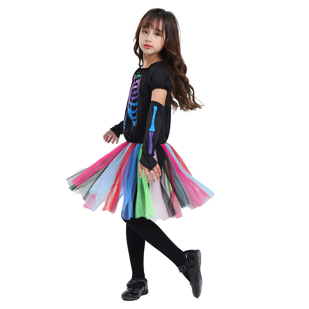 Neon Skeleton Party Dress | Premium Halloween Punk Costume
