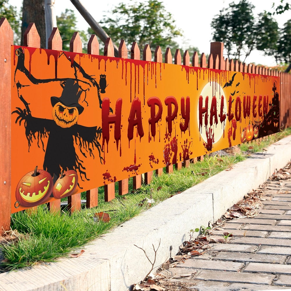 Halloween Backdrop Banner | Premium Bloody Bat & Pumpkin Decor, 250x48cm