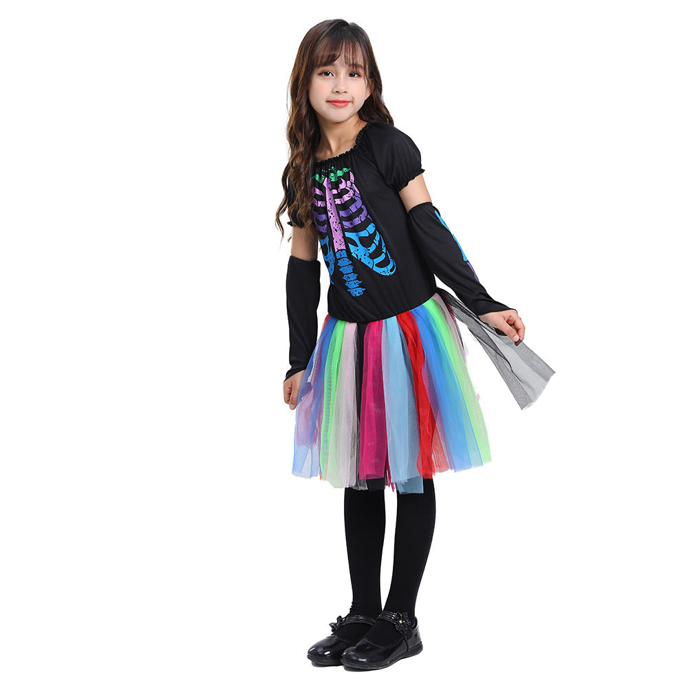 Neon Skeleton Party Dress | Premium Halloween Punk Costume