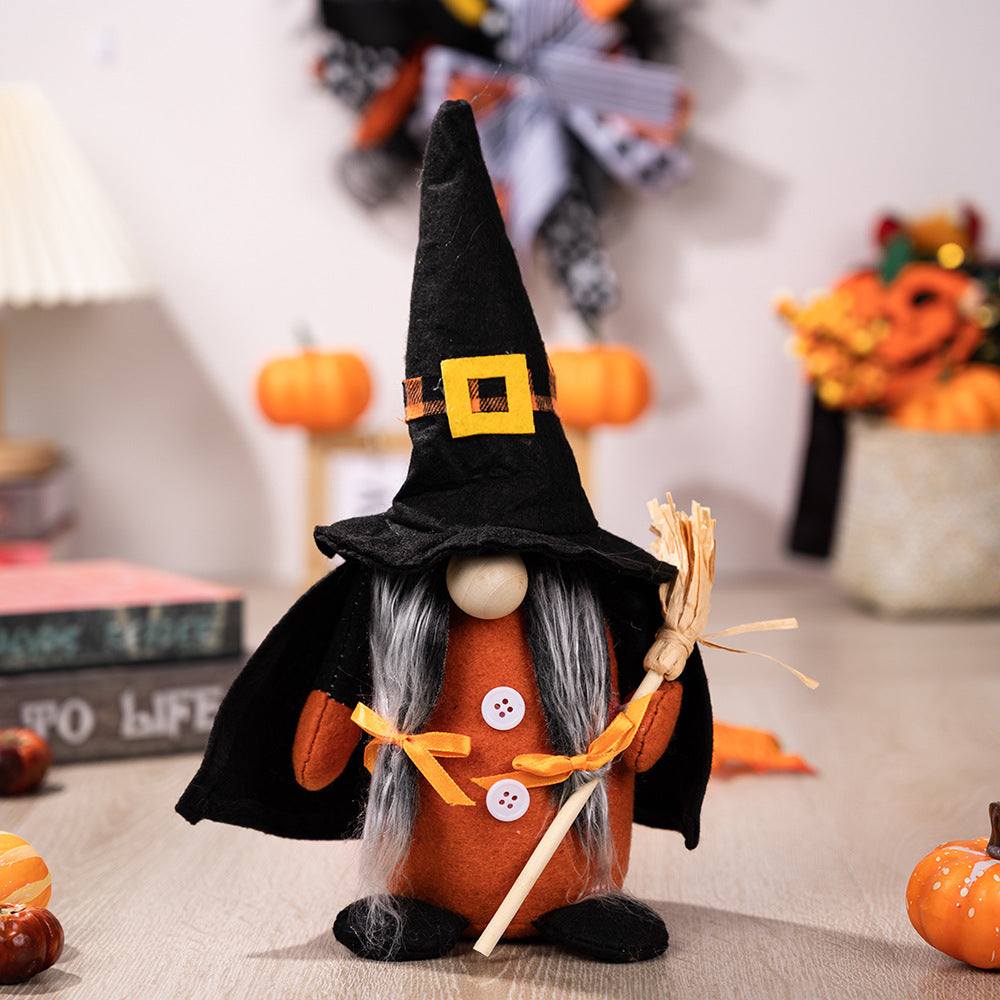Witch Dwarf Ornament | Premium Halloween Pumpkin Broom Decor