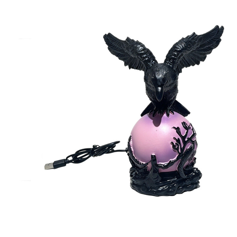 Resin Crow Night Light | Premium Halloween Table Lamp