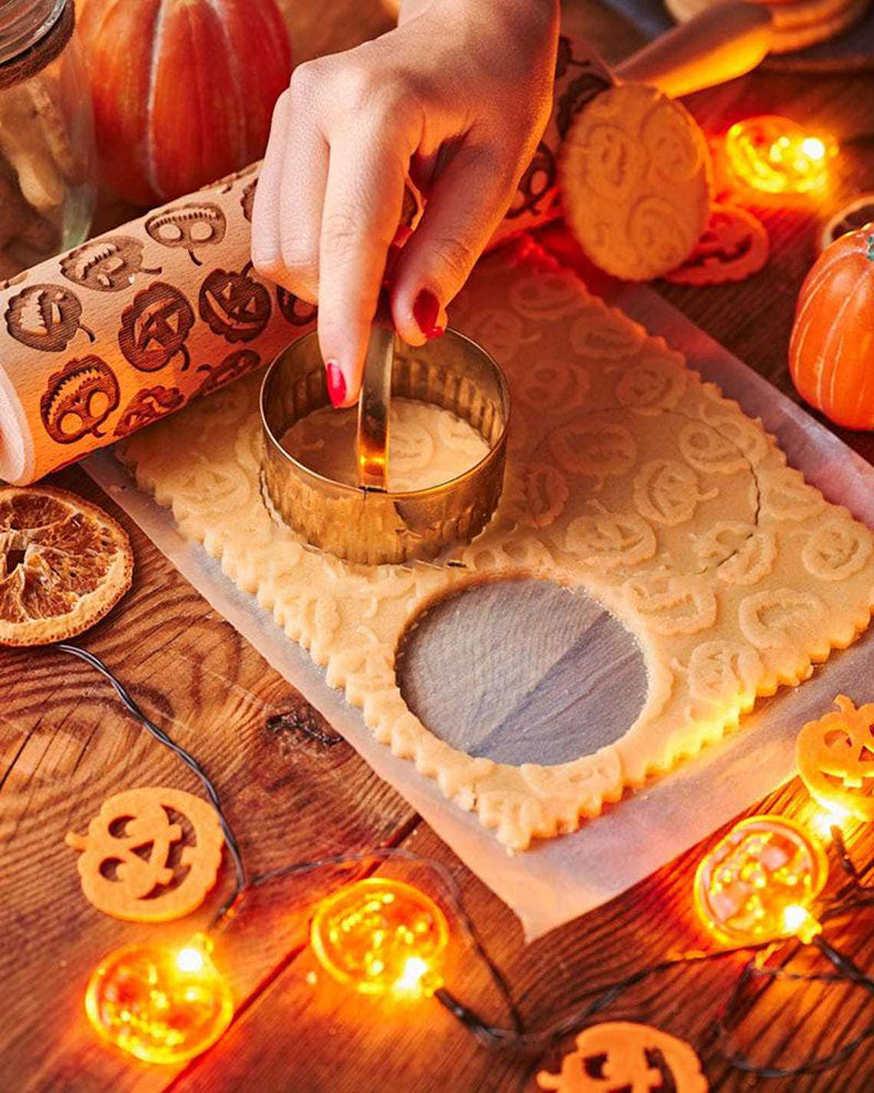 Pumpkin Print Rolling Pin | Premium Halloween Wooden Baking Decor