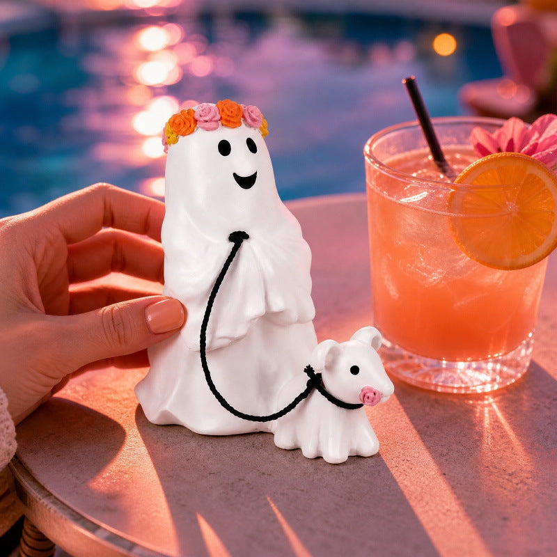 Ghost dog resin garden sculpture, Halloween decor