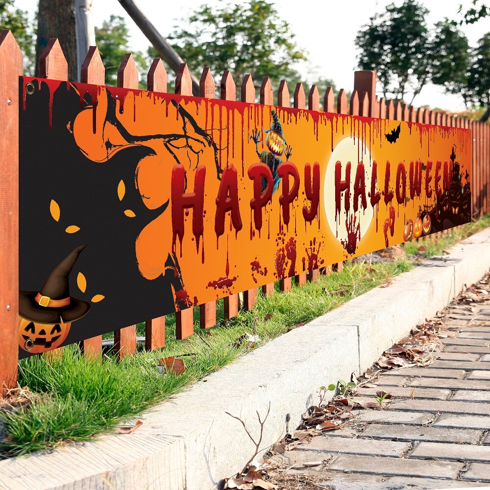 Halloween Backdrop Banner | Premium Bloody Bat & Pumpkin Decor, 250x48cm