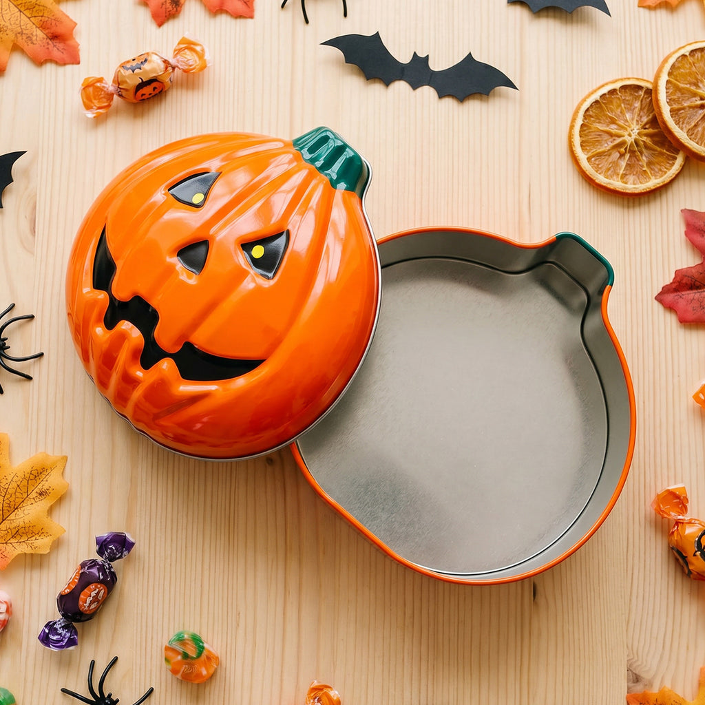 Ghost Face Pumpkin Tin Box | Premium Halloween Snack Container