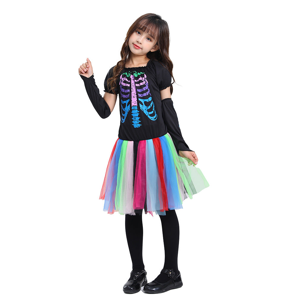 Neon Skeleton Party Dress | Premium Halloween Punk Costume