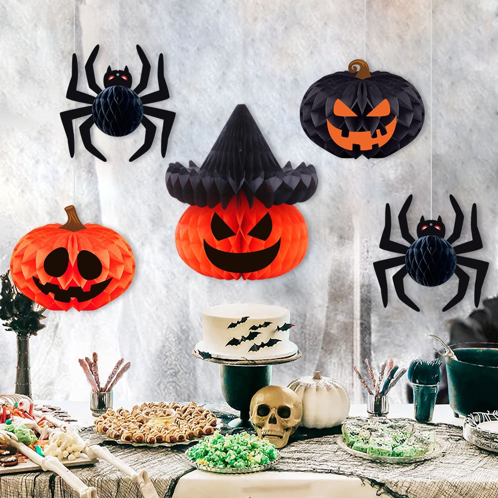 3D Honeycomb Halloween Décor Set | Premium Pumpkin & Spider Ornaments