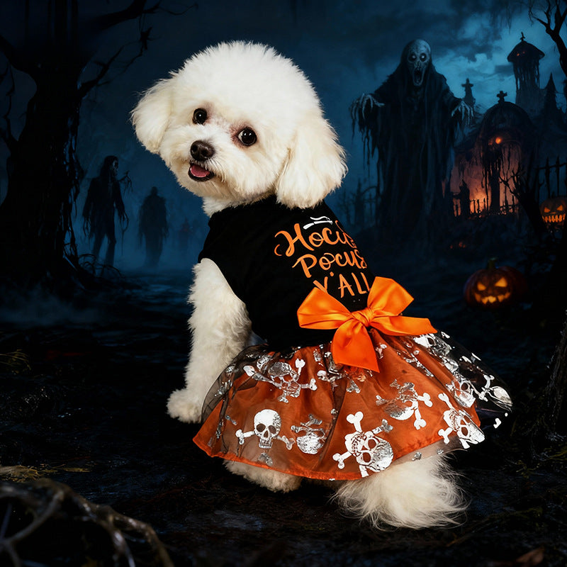 Pet Skull Print Dress | Premium Halloween Costume for Dogs & Cats