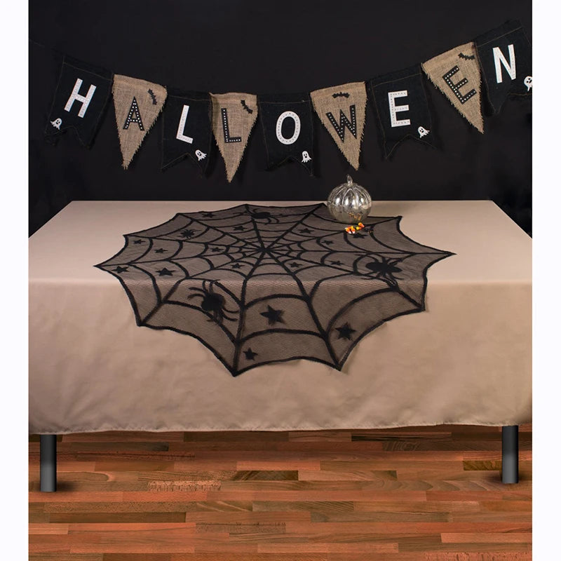 Spider Web Lace Tablecloth | Premium Halloween Table Décor, 40in