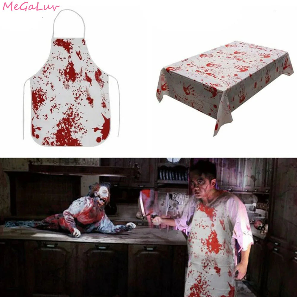Bloody Handprint Tablecloth & Apron Set | Premium Halloween Decor