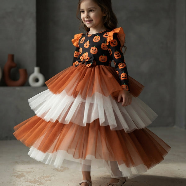Girls' Pumpkin Princess Dress | Premium Halloween Tulle Costume - product-storytelling-v2