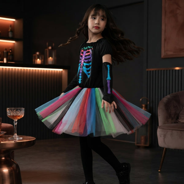 Neon Skeleton Party Dress | Premium Halloween Punk Costume - product-storytelling-v2